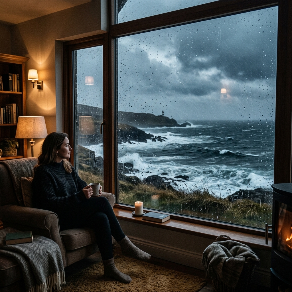 Fenêtre sous la pluie sur la côte de Jade