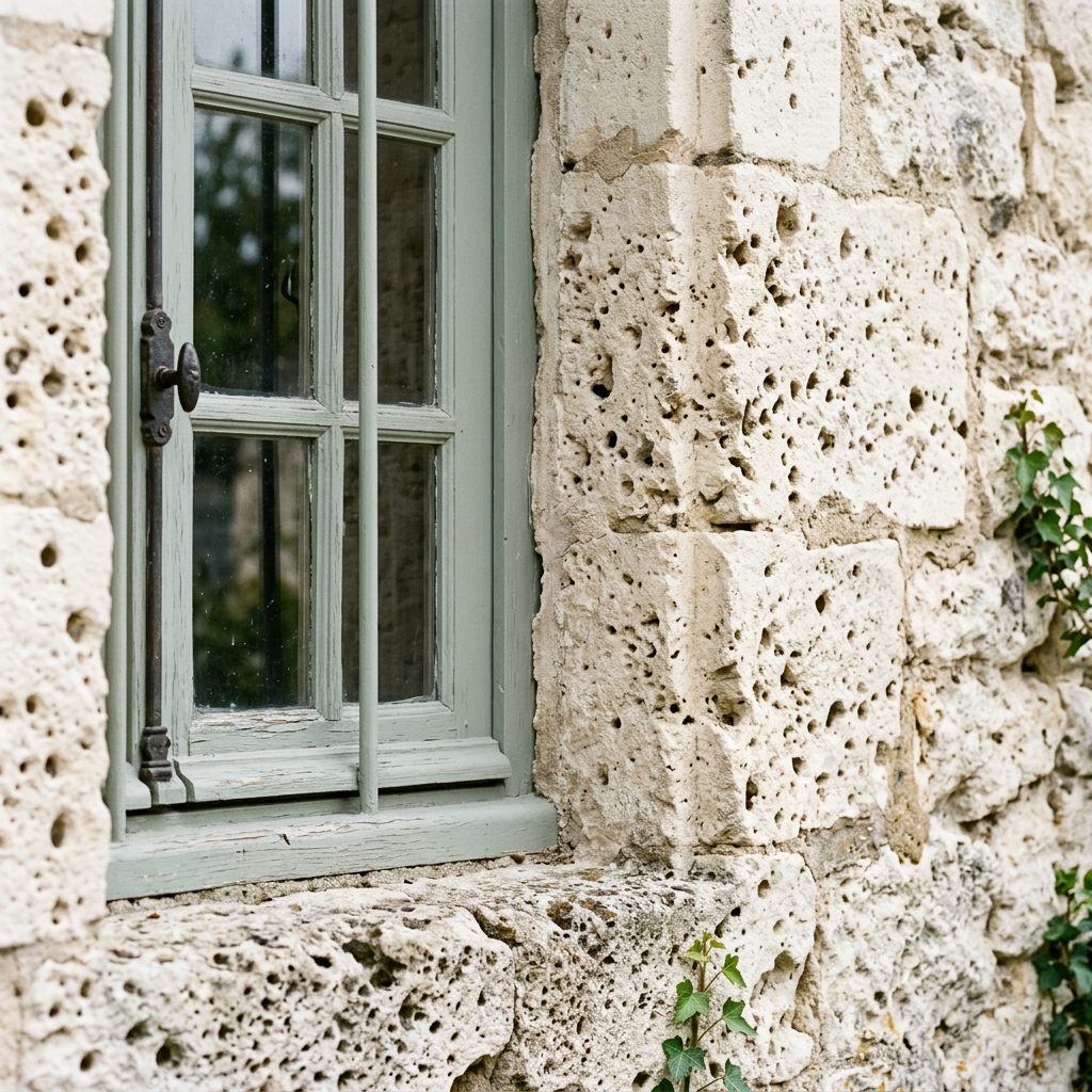 Fenêtre traditionnelle sur mur en tuffeau nantais